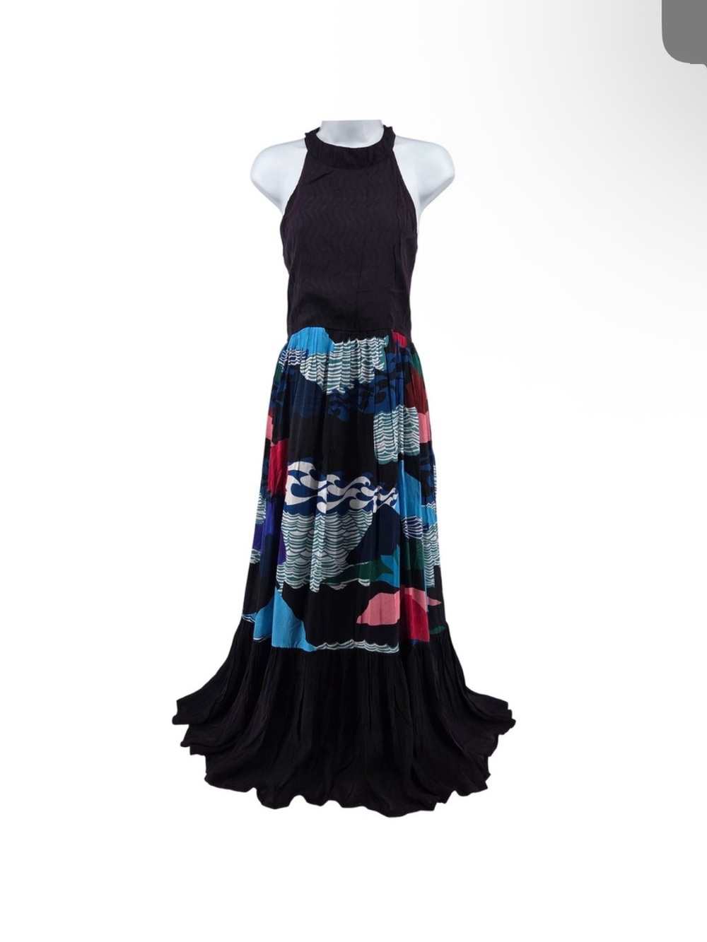 Oliphant 🌹Sleeveless Maxi Dress with Vibrant Color Block Print